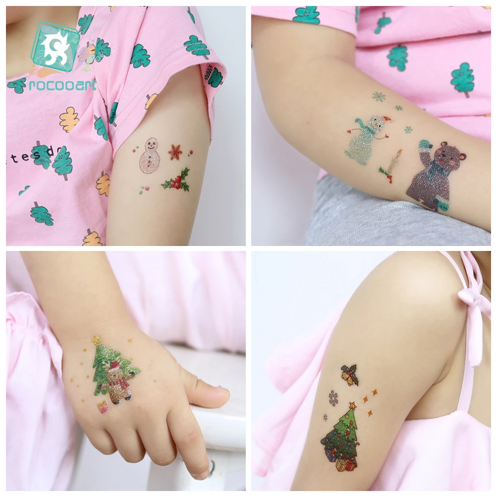 Latest Children Birthday Gift Rocooart Brand EC Lovely Face Glitter Christmas Stickers Temporary Tattoos for Kid