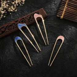 Fashion Vintage U-Shaped Hairpin Simple Geometric Metal Hair Sticks for Women Girls High Ponytail Bun Pin Hair Accessories Gifts