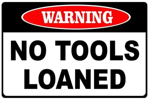 Предупреждение нет инструментов, наклоненный Забавный Алюминиевый металлический знак 8x12 дюймов