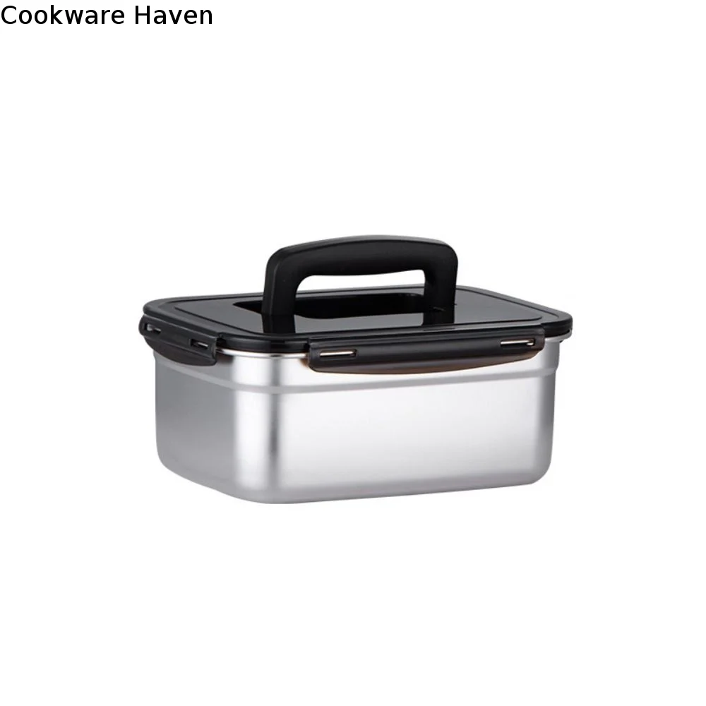 Large Capacity Stainless Steel Crisper with Handle Airtight Lid Pickle Box Sealed Korean Fresh-keeping Box Picnic
