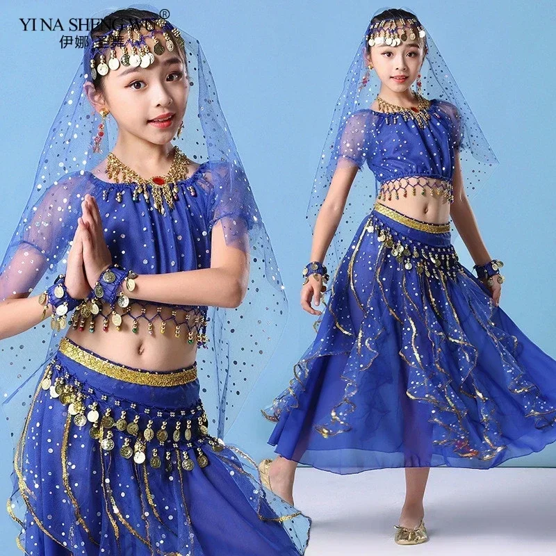 Belly Dance Performance Wear Belly Dance Bollywood Clothing Children Girls Indian Performance Dance Costumes 2pcs 5pcs 7 pcs Set