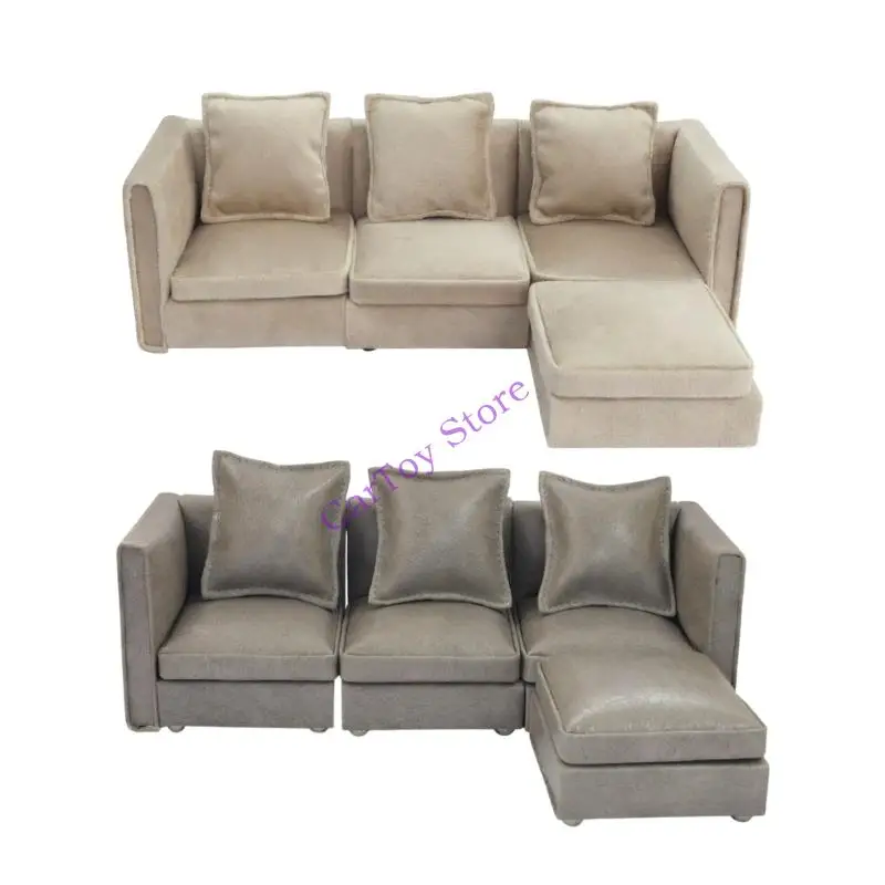 

Washable Fabric Miniature Sofa 1/12 Scale Compatible Living Room Set Detailed Simple Couch Model Furniture