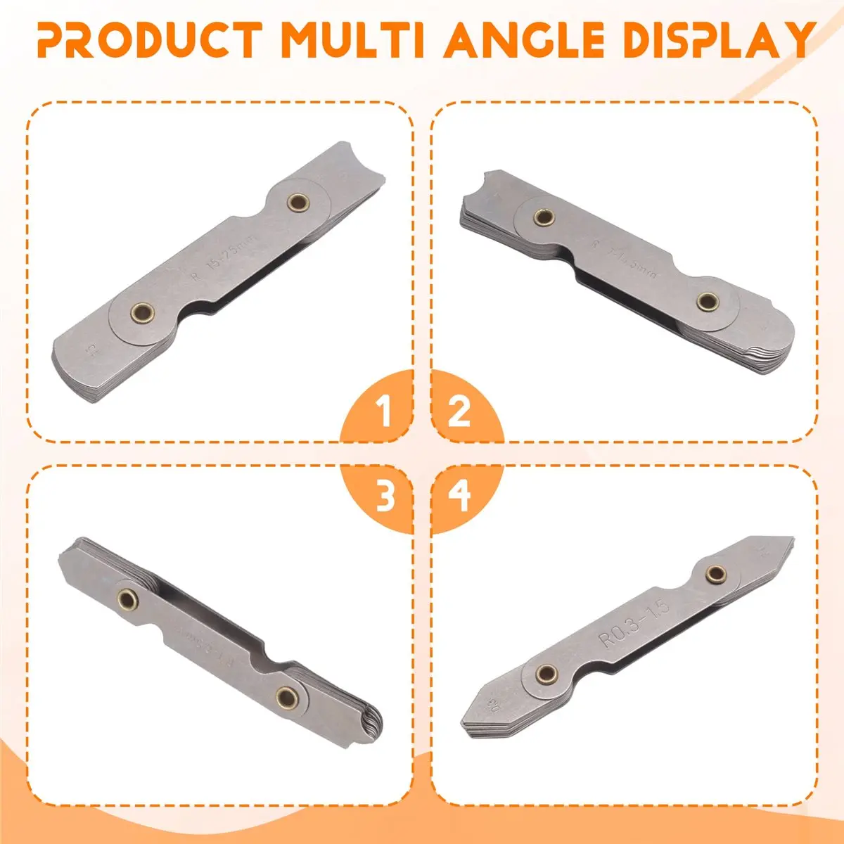 B17C Radius Gauge Set,4Pcs Stainless Steel Radius Fillet Gauge Measuring Tool (R0.3-1.5/ R1-6.5/ R7-14.5/ R15-25)