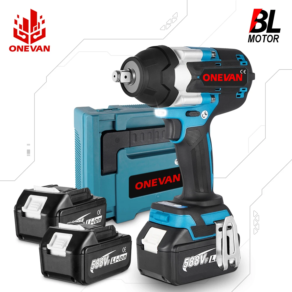 ONEVAN 1800N.M Torque Brushless Electric Impact Wrench with 588VF Battery 1/2