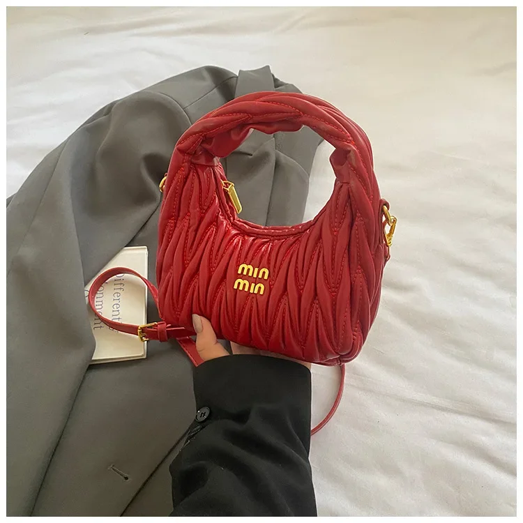 

2025 New Women's Pleated Bag - Stylish Embroidered Shoulder/Handheld/Crossbody, Trendy Crescent Cloud Style Sophisticated Bag