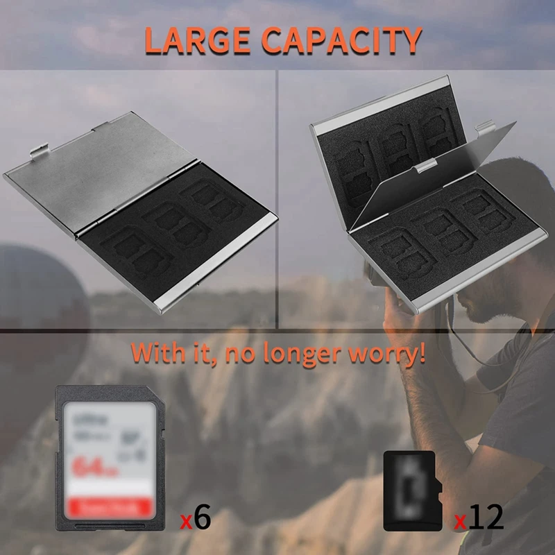 Aluminum Alloy SD & TF Card Holder Case Double-Layer Large Capacity With EVA Slots For 6 SD Cards And 12 TF Cards 1 Pcs