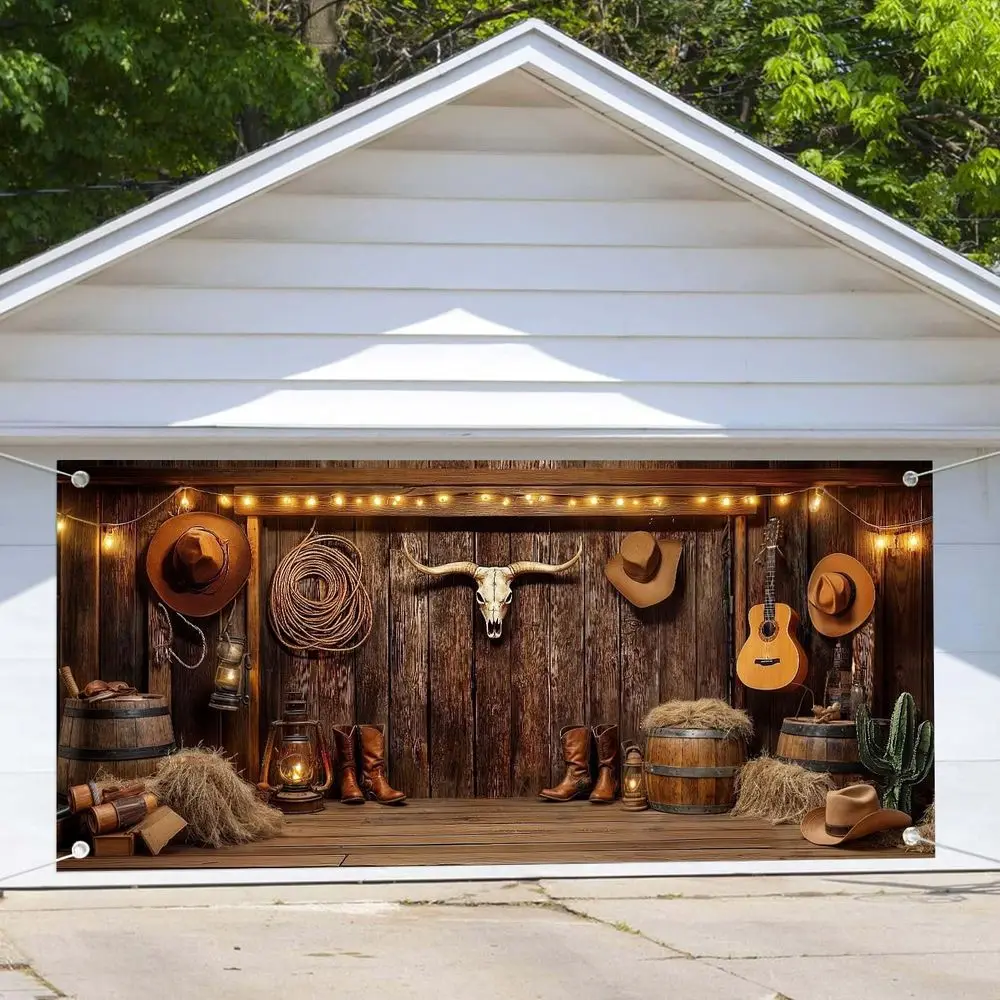 

Western Cowboy Garage Door Cover Banner Decorations Backdrop Wild West Wooden Barn Door Garage Door Decorations Wild West Photog