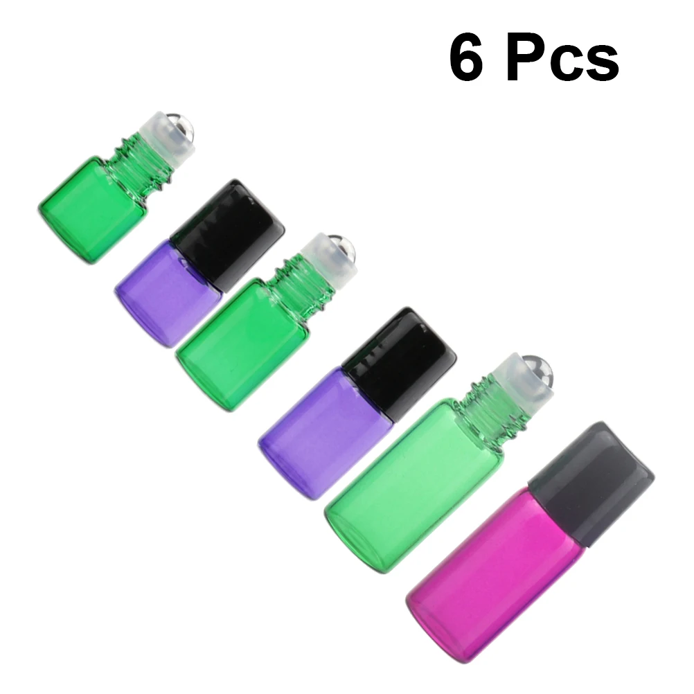 ขวดแก้วโรลออนกันรั่ว 6 ชิ้น แบบพกพา สำหรับน้ำมันหอมระเหย น้ำหอม ขวดแบ่งบรรจุสำหรับเดินทาง ชุดน้ำหนักเบาแบบเติมได้