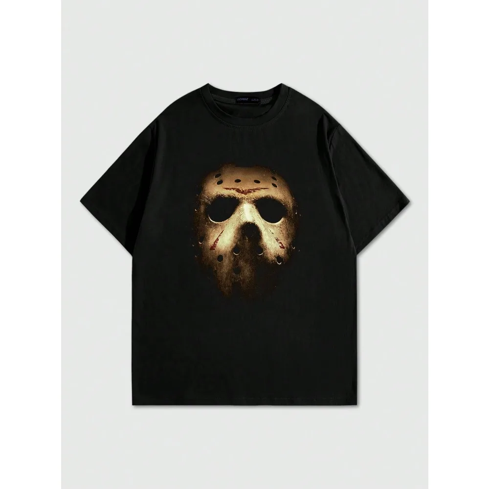 New Men's American Vintage T-Shirt MASK  Short Sleeve Nine Inch Nailstu Pattern Luxury Hip Hop Top Y2k Streetwear Harajuku