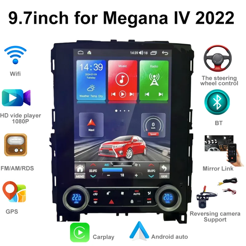 

9.7inch Car radio multimedia player Bluetooth apple carpla wireless with air conditongong dosplay for Megana IV 2022