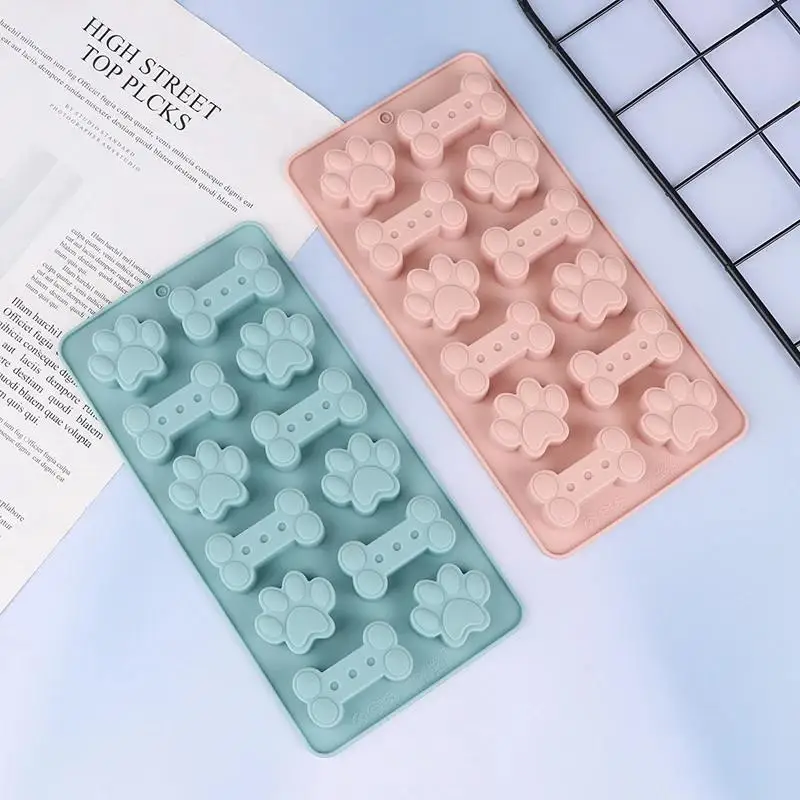 1 Stück Silikon-Hundeknochen-Pfotenform in Rosa und Blau für Hundekekse, Leckereien, Eiswürfel, Schokolade, Kuchen, Süßigkeiten – Detail 6