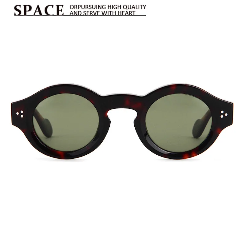 High-end Rivet Thick Frame Retro Small Round Acetate Sunglasses Unisex Trend UV Protection Custom Logo Eyewear