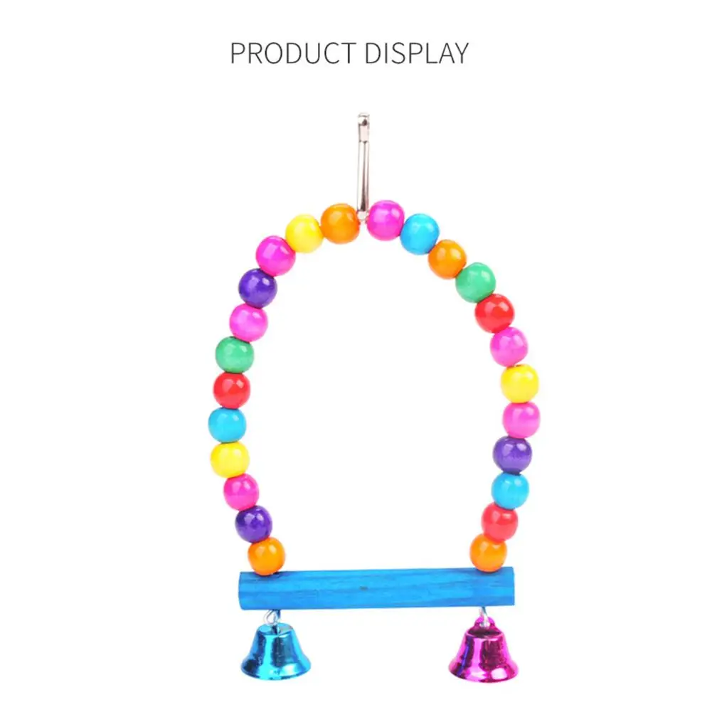 ไม้ธรรมชาติที่มีสีสันแขวนชิงช้า Perch ขาตั้งชามอาหารนกพร้อมกระดิ่งสำหรับ Hamsters Gerbils หนูนกแก้ว