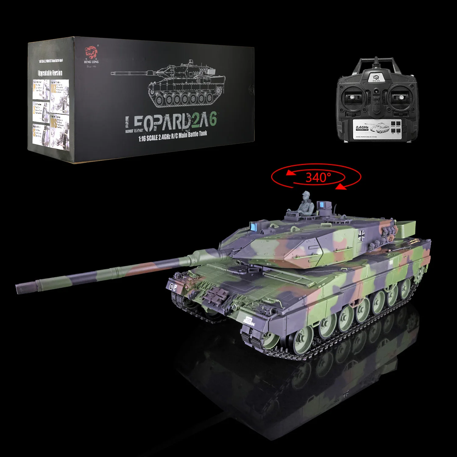 2.4G HENG 1/16 스케일 Leopard 2A6 RTR RC 탱크 – 반동 배럴, BB 발사기 포함, TH17574-SMT4 원격 조종 장난감