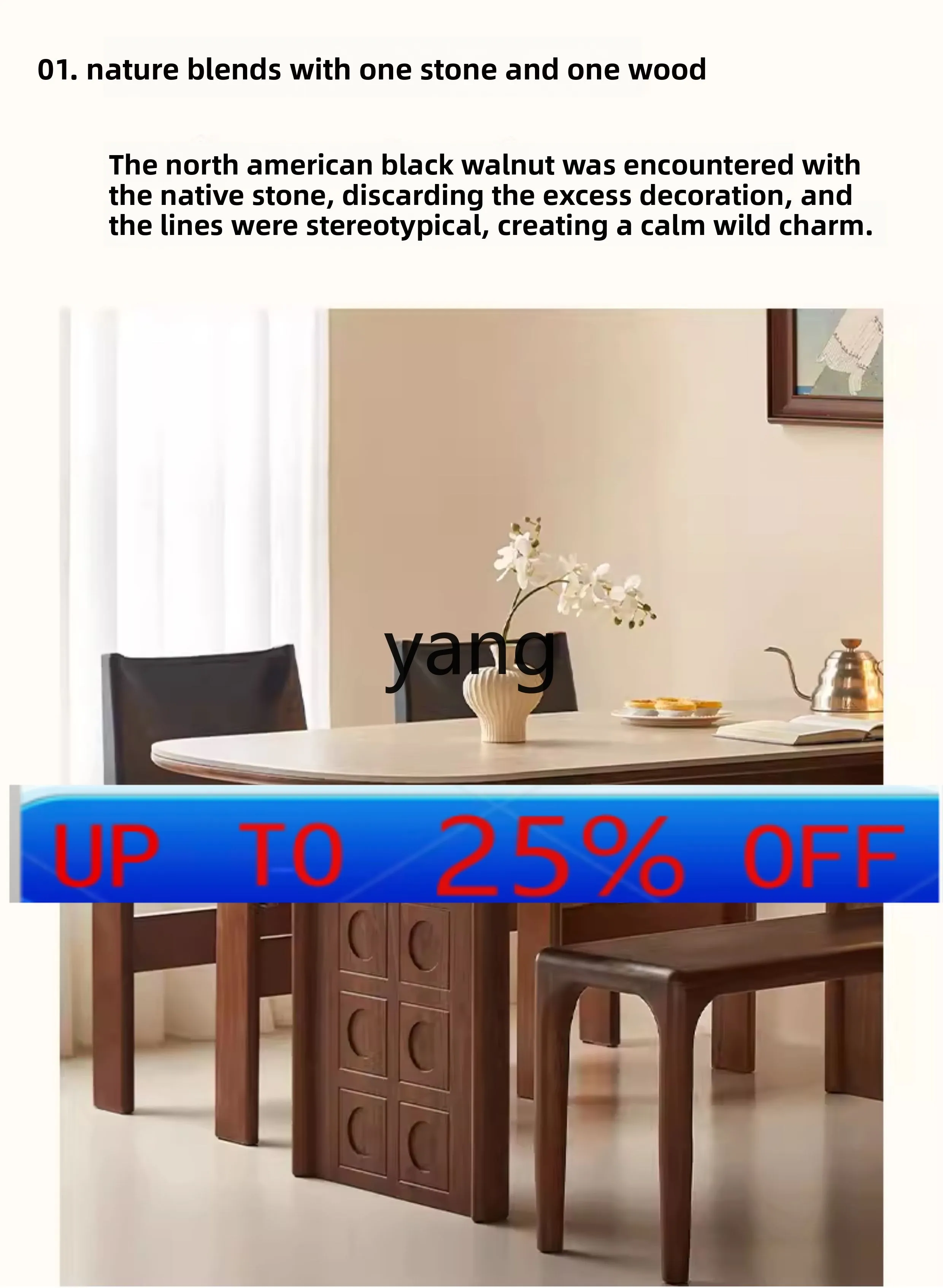 

Ltt rock slab dining table black walnut solid wood dining table household medieval desk