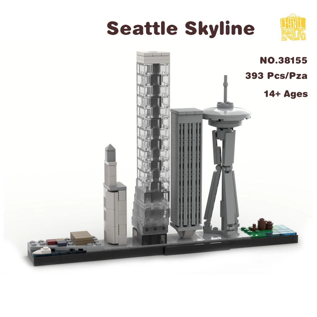 MOC-38155 Seattle Skyline Modello di architettura con disegni PDF Building Blocks Mattoni Bambini Giocattoli fai da te Compleanno Regali di Natale