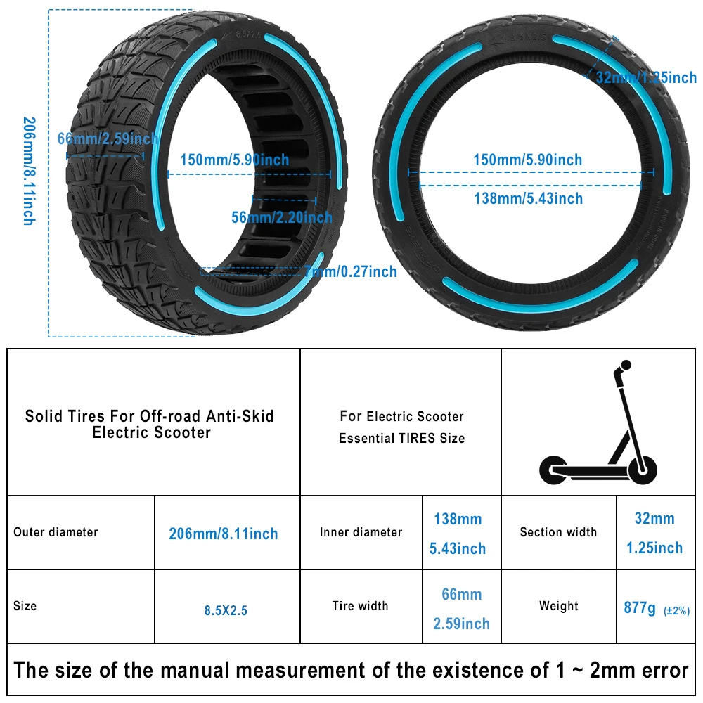 8,5 Zoll Offroad-Vollreifen für dualtron mini-beständige schlauch lose Reifen für Speedway-Leger-Elektro roller 8,5x2,5 Gummireifen – Detail 5