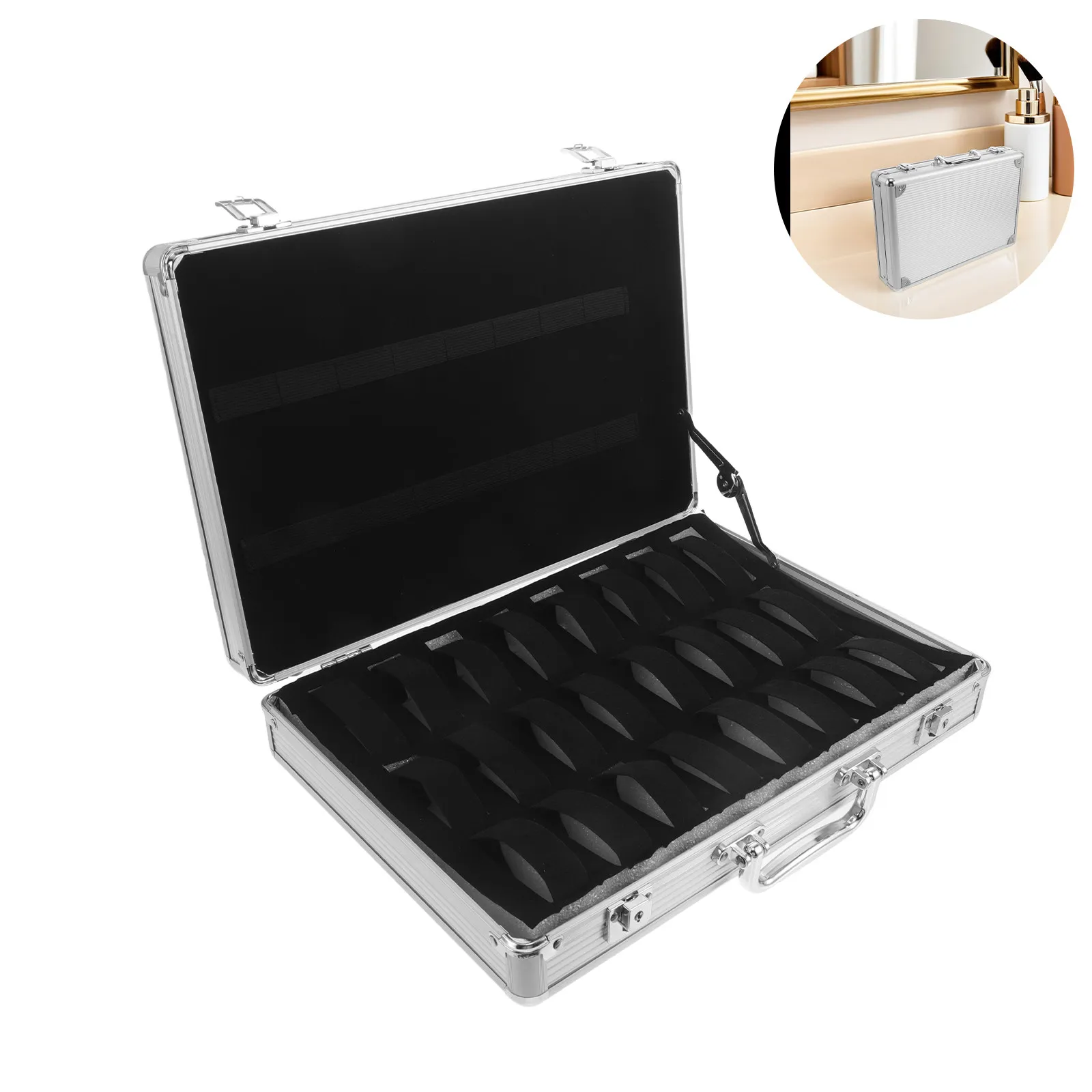 

Watch Display Case 24 Slots Portable Suitcase Watch Organizer Aluminum Alloy Storage Box with Carrying Handle Sponge Inset