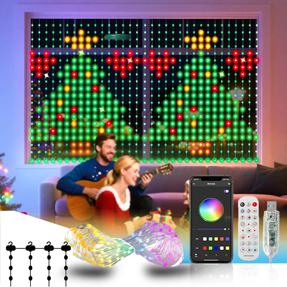 400 LED Music-Synchronized Waterfall Lights, RGB Smart String Lights, App-Controlled Curtain Lights—The Perfect Choice for Holid