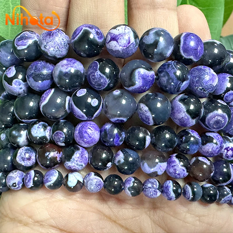 الحجر الطبيعي الأرجواني الصقيع متصدع النار Agates الخرز المستديرة لصنع المجوهرات سوار ذاتي الصنع إكسسوارات 6/8/10 مللي متر 15 ''ستراند