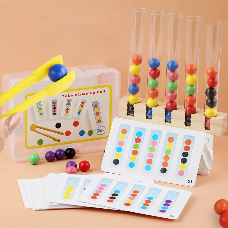 Clip Wooden Beads Test Tube Toy, Color Sorting Game, Beads Counting Fine Motor Skill Montessori Toys For Kids, Gift For Children