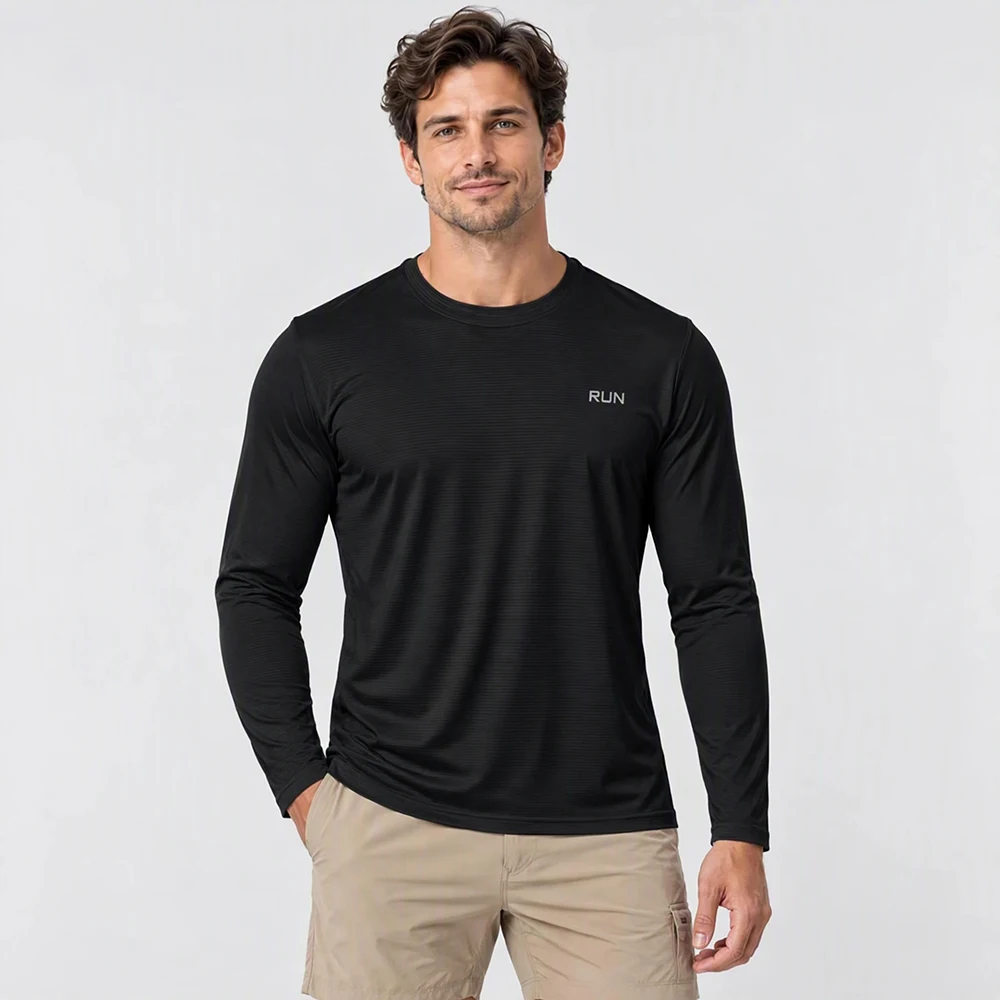 Men Ice Silk Long Sleeve Running T-shirt Thin Quick Dry UV Sun Protection Sports Top Fitness Hiking Trekking Outdoor Athletic Sh