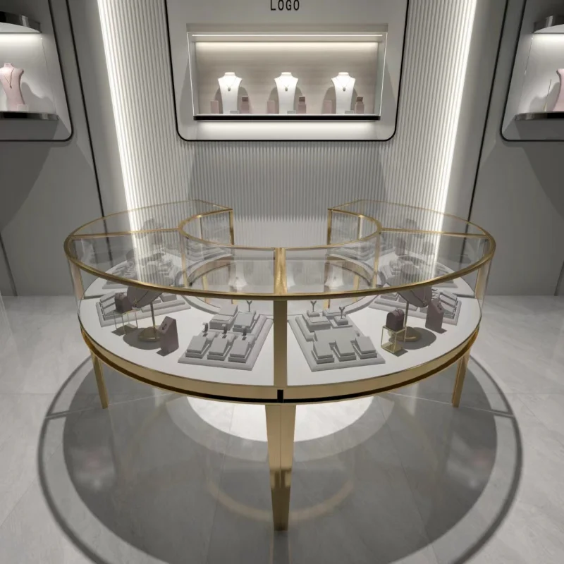 

2025customized. customized jewelry retail store curved glass stainless steel showcase jewelry shop interior design jewe