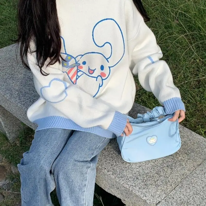Kawaii Cinnamoroll Sweater Cute My Melody Girls Student O-Neck Knitted Tops Fall/winter Hello Kittys Pullover Versatile Fashion - view 4
