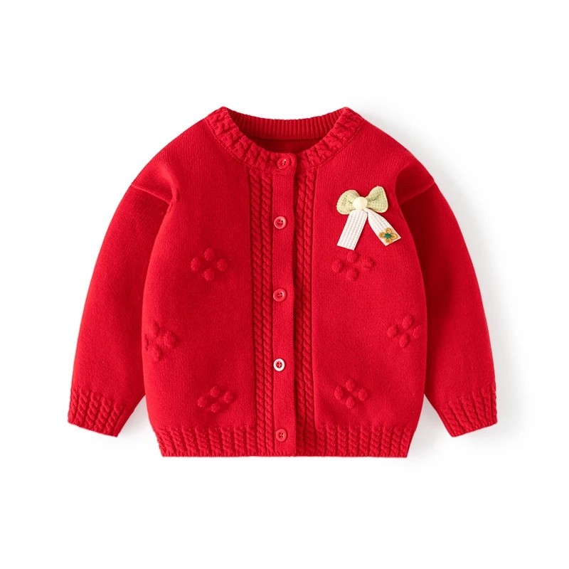 Baby Girl Cardigan Classic Kids Knitwear Cotton Cable