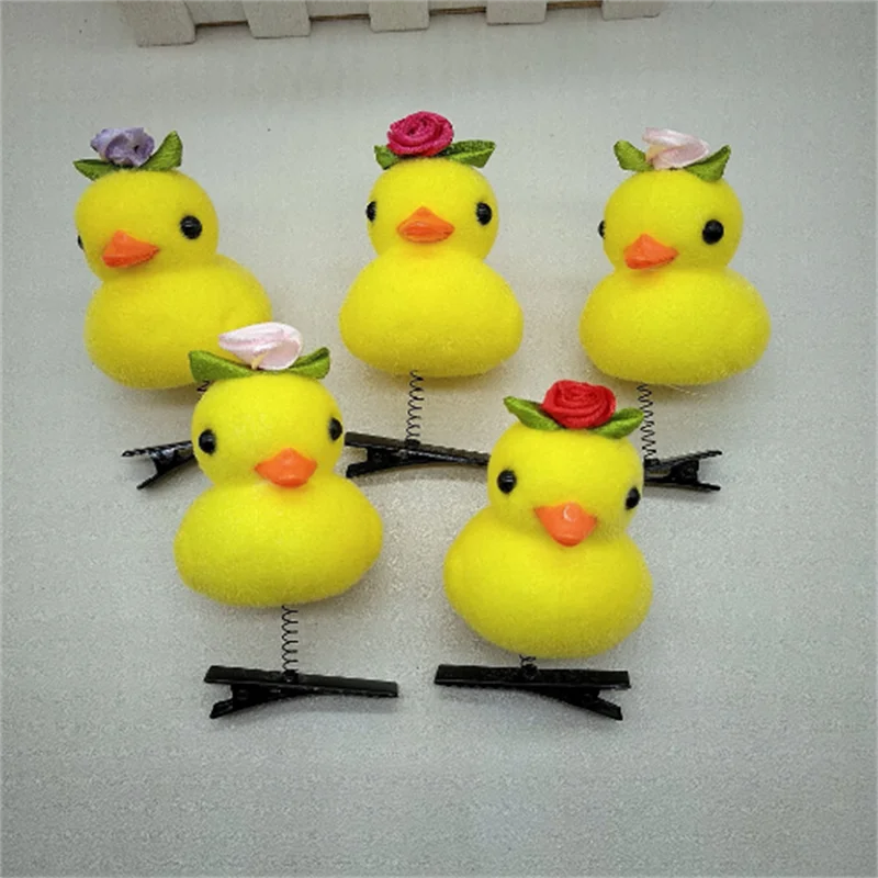 5Pcs/Lot Little Yellow Duck Hairpin For Children Rose Hat Duck Gift Funny Christmas Gift Cute Spring Festival Toys