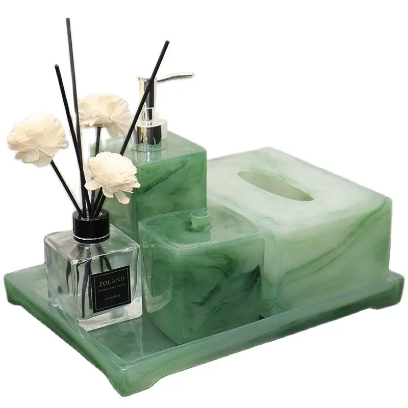 Luxury Green Bathroom Accessories Set Toilet Tissue Box Hand Sanitizer Bottle Soap Dispenser Restroom Decoration Storage Tray To