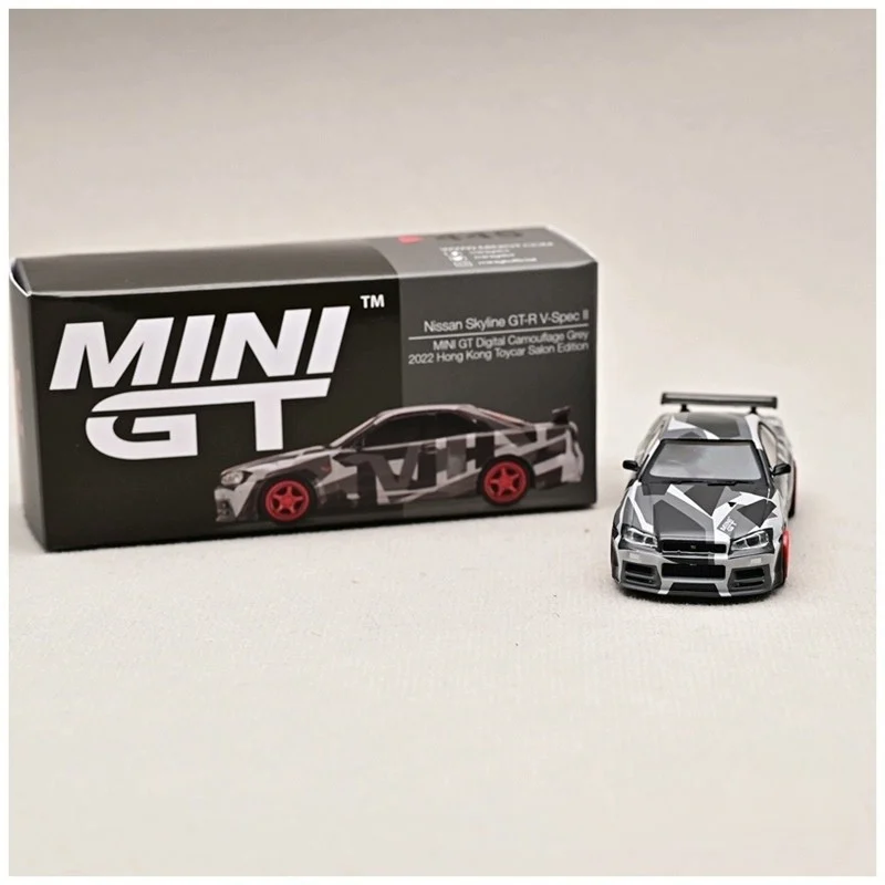 En stock 1:64 # 445 Nissan Skyline gtr r34 modelo de coche de aleación de simulación fundida a presión, juguete de regalo para niño, adorno coleccionable para adultos.