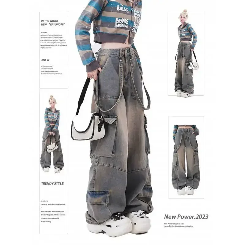 

American Retro Jeans Wide Leg Pants Streetwear Trousers Y2k Fashion 2023 Spice Girls Baggy Denim Pants Straight Jeans