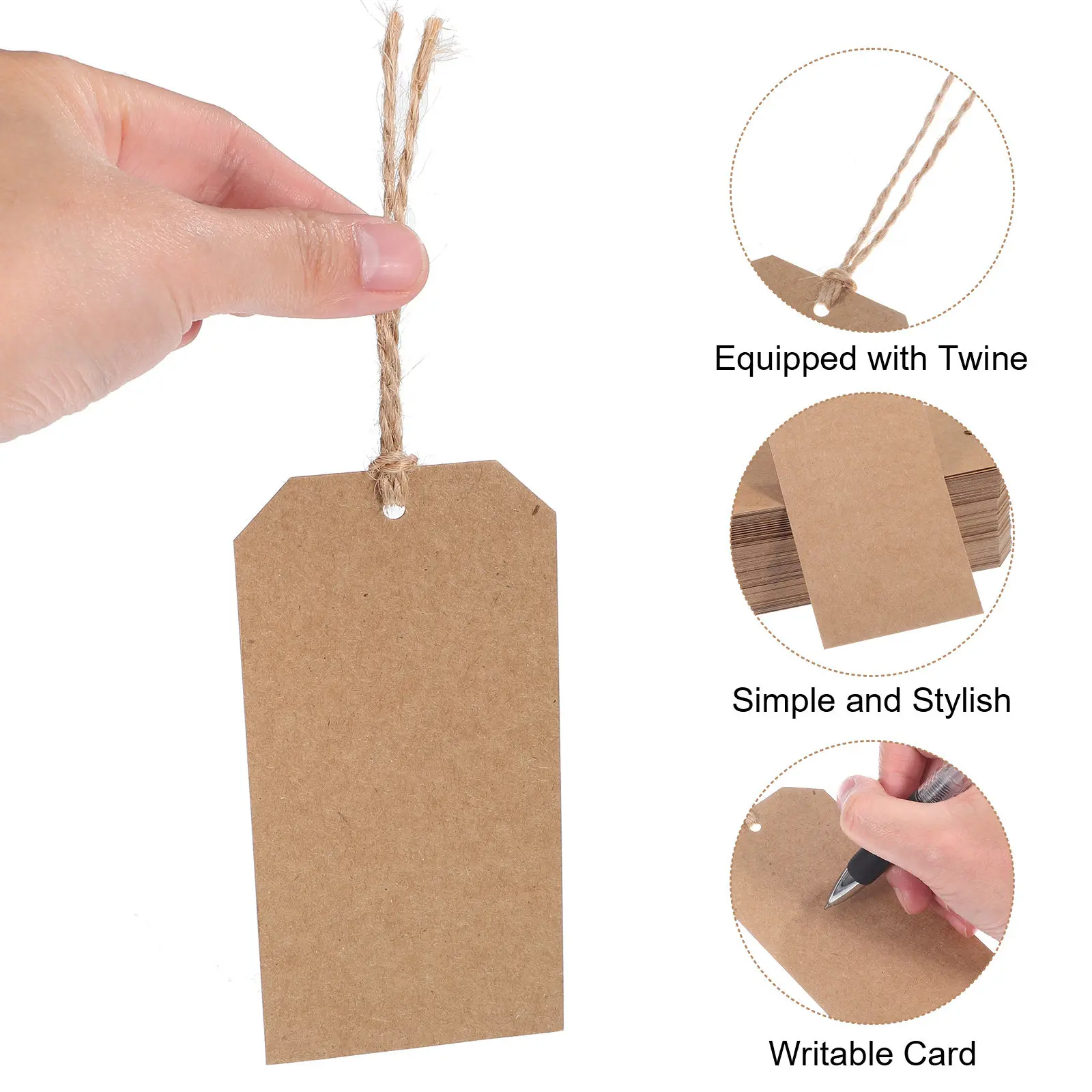 200Pcs Kraft Paper Tags with Twine Clothing Labels Shipping Inventory Tags DIY Craft Hanging Wire Labels