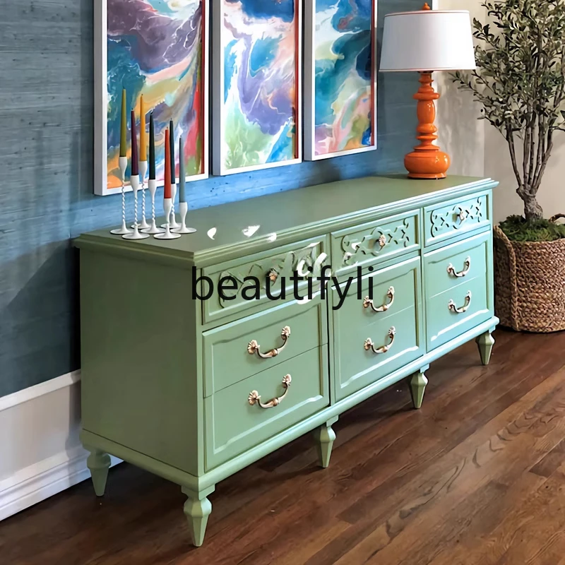 

American style, solid wood bedroom, drawer, locker, simple light luxury art storage, French retro nine-chest cabinet