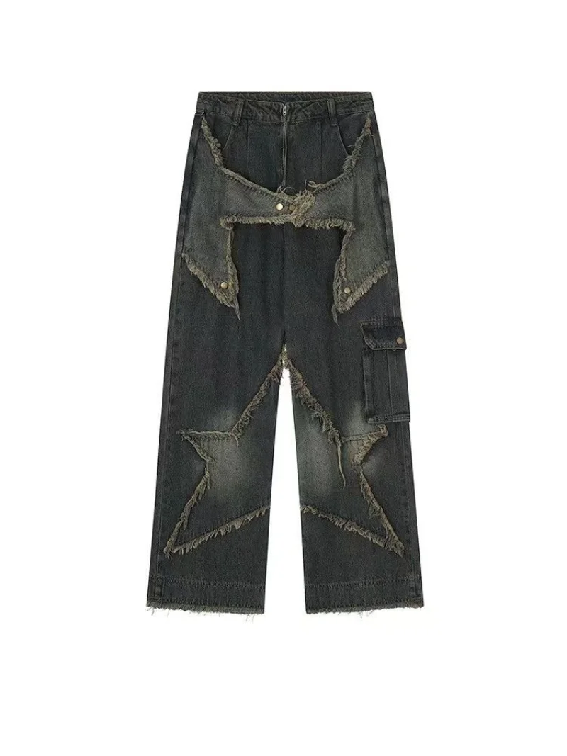 Casual Ster Kwast Broek Amerikaanse Stijl Retro High Street Jeans Dames Lente Zomer Nieuwe Losse Wijde Pijpen Trendy Punk