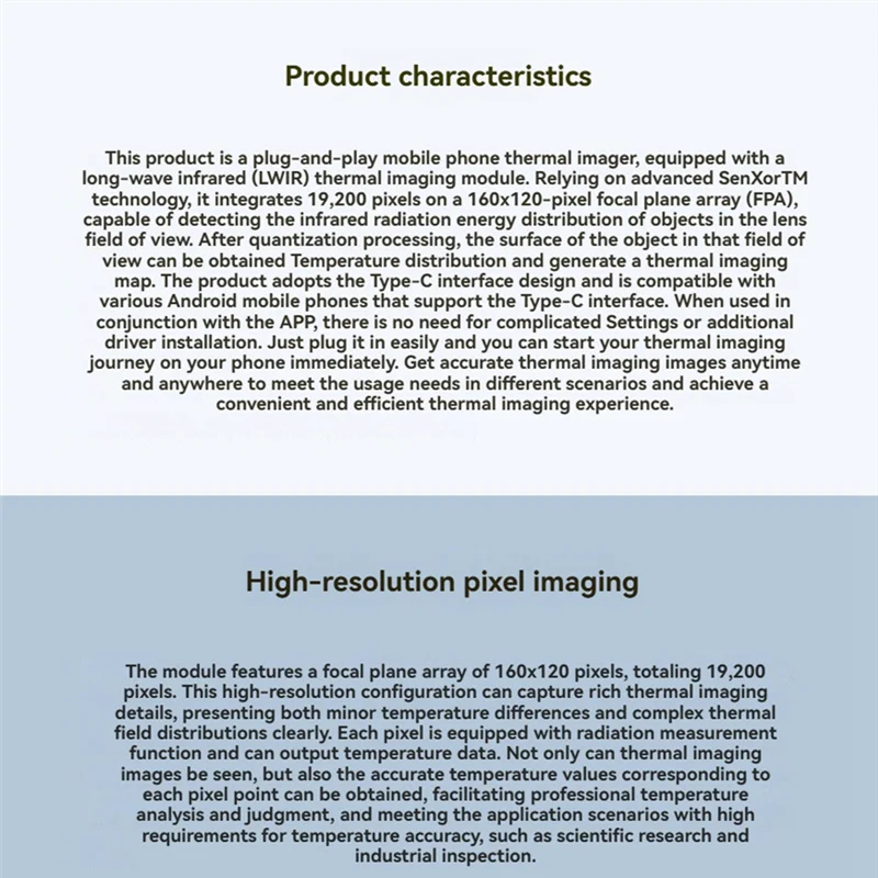 BNVN-สมาร์ทโฟน IR กล้องถ่ายภาพความร้อน 160X120 ความละเอียดพอร์ต Type-C Plug And Play ตัวเลือกสําหรับ 88 °   FOV เคสอะลูมิเนียม
