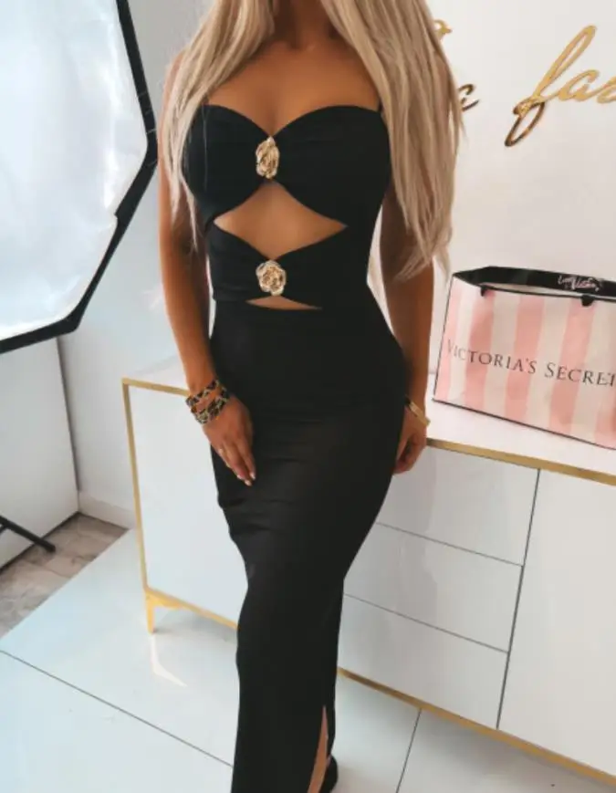 فستان نسائي 2025 صيفي مزين بالزهور المعدنية أشرطة سباغيتي قابلة للتعديل فتحة جانبية فستان الحفلات فستان ضيق مكشكش