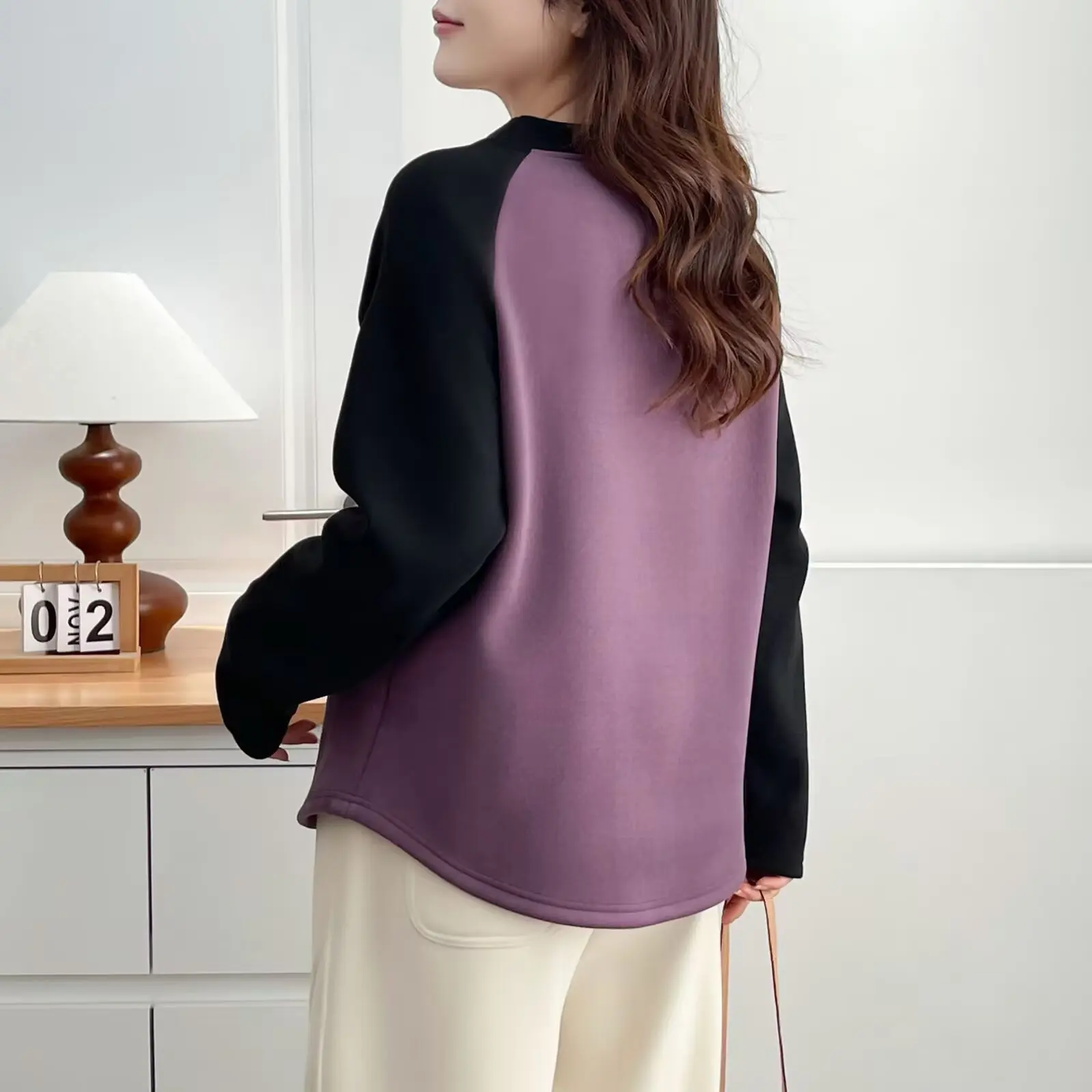 XXXXL mode grande taille femme vêtements sweat nouveau Style d'hiver jeune imprimé couleur bloc polaire chaud épaissir hauts 2563