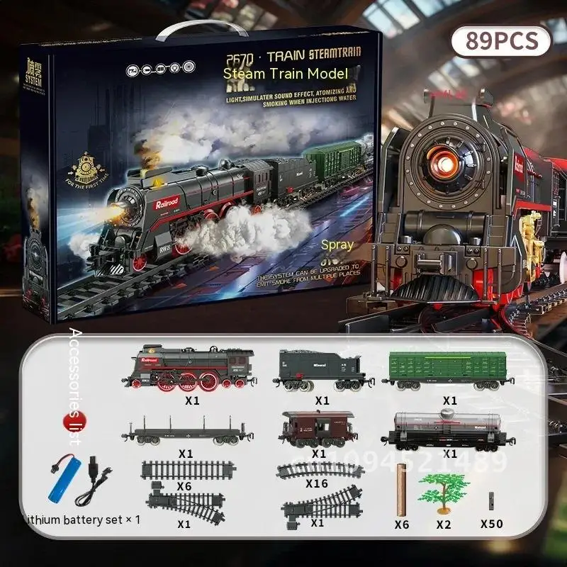 Retro Steam Train Track Set Simulation Electric Small Train Model Boy Gift Train Toy Holiday Gift