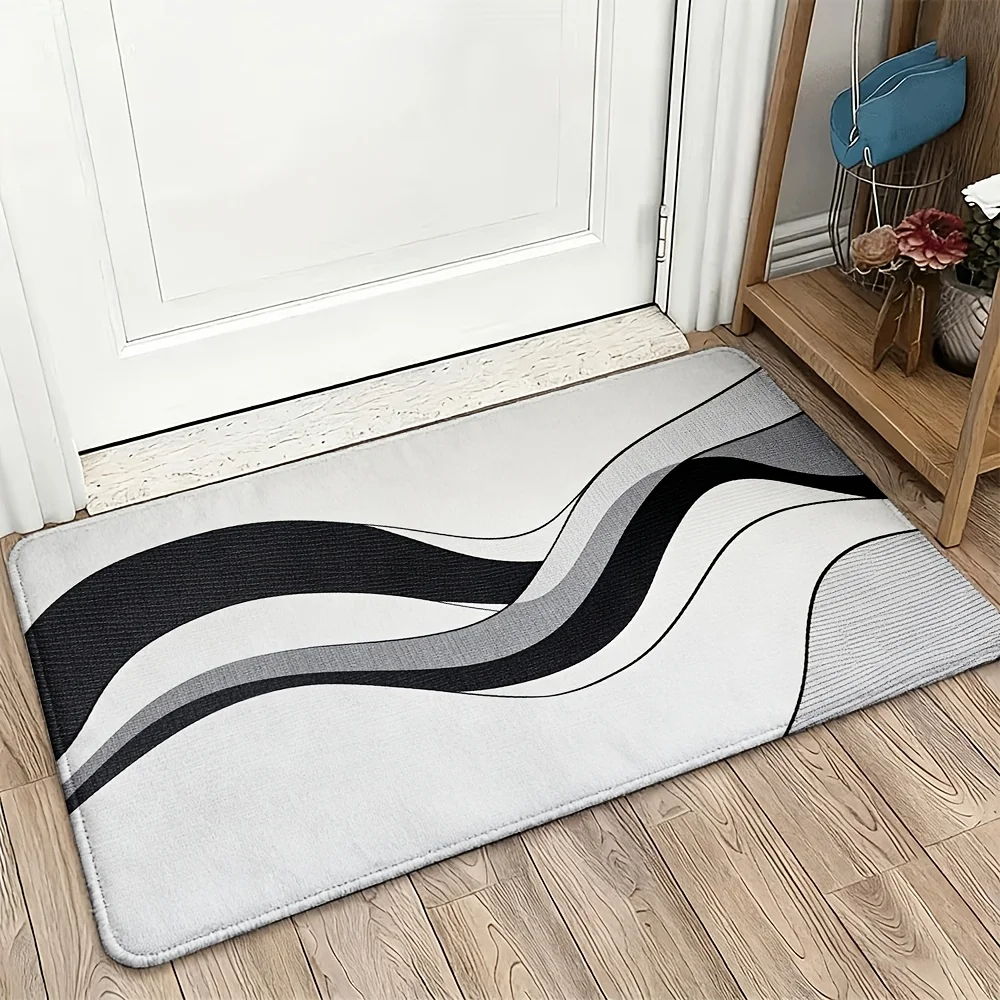Modern Abstract Wave Design Doormat Welcome Mat for Entryway Porch Front Door Indoor Outdoor House Decor Rug Carpet Flooring Acc
