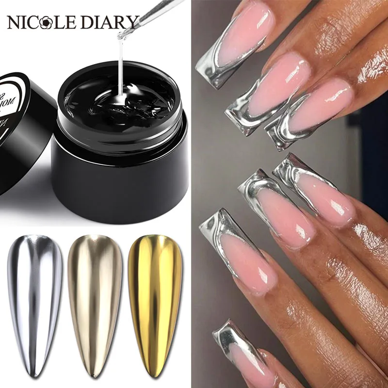 NICOLE DIARY Solid Molding Nail Gel Polish Soak Off Nail Glitter Mirror Powder Chrome Dust Pigment Set Nail Manicure Decoration