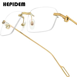 HEPIDEM Alloy Glasses Frame Men Luxury Famous Brand Design Retro Vintage Square Eyeglasses Rimless Spectacles Frameless Eyewear