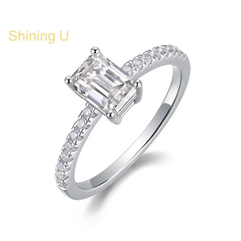 Shining U S925 Silver D Color Moissanite 1CT Rectangle Ring for Women Fine Jewelry Engagement