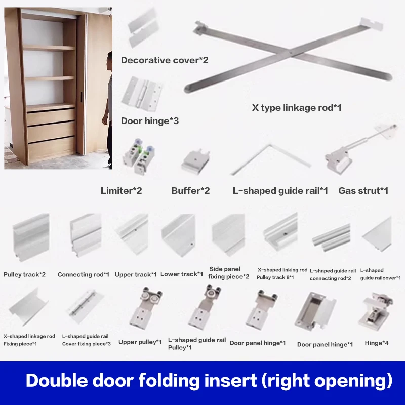 Heavy Duty Wardrobe Folding Swing Door Track Hardware Butterfly Door Inverted Retractable Hidden Cabinet Pocket Door Accessories