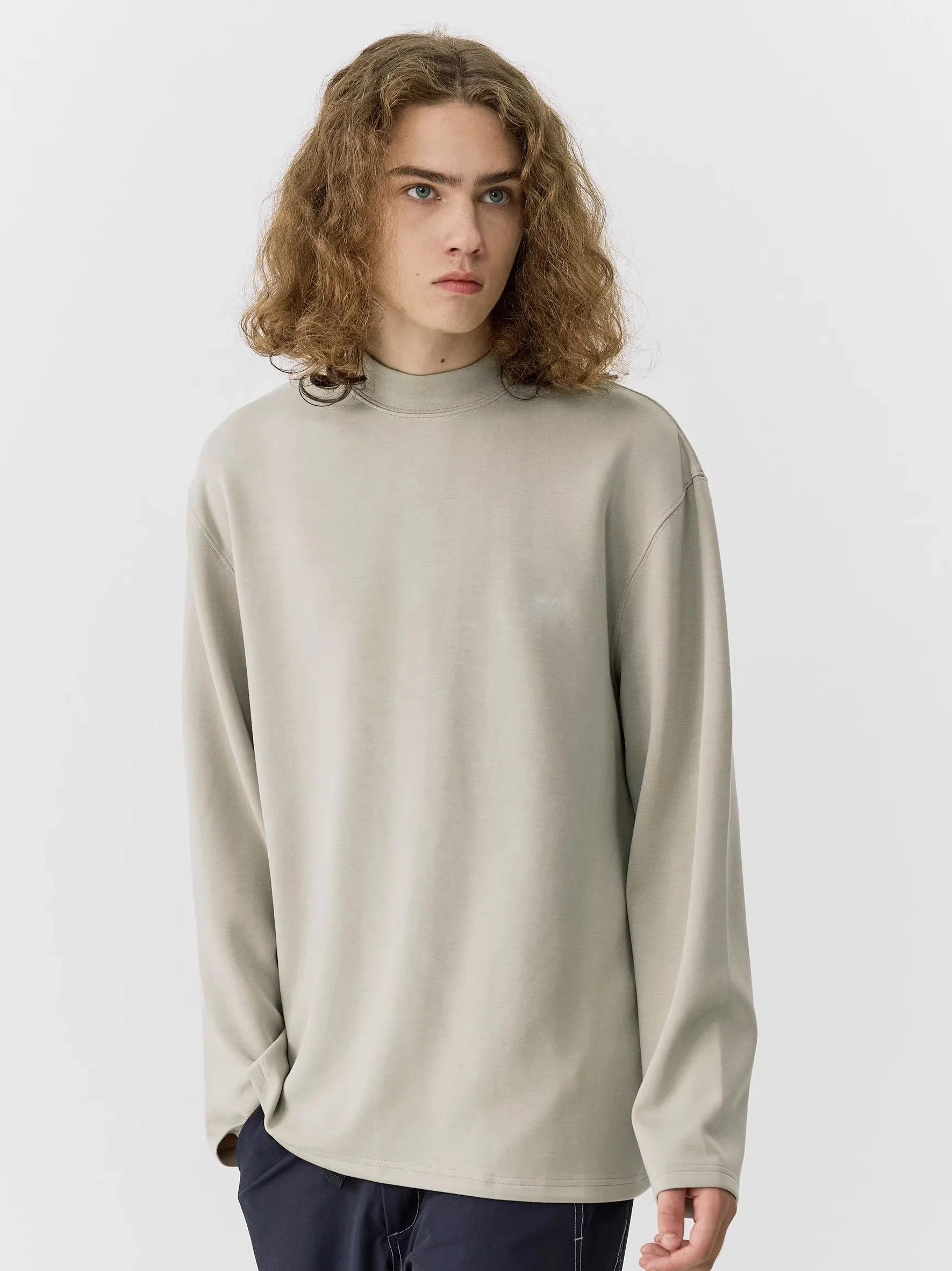 

KITH2026 Spring Autumn Men's Long Sleeve T-Shirt Modal Heavyweight Half High Collar Base Shirt Comfortable Modern Style