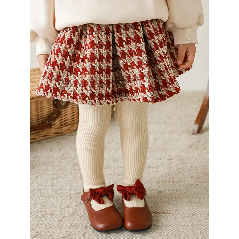 Winter Girls Fashion Half Skirt Spring Autumn Christmas Thick Versatile Pleated Skirt Children\'s Vintage Baby Plaid Short Skirt