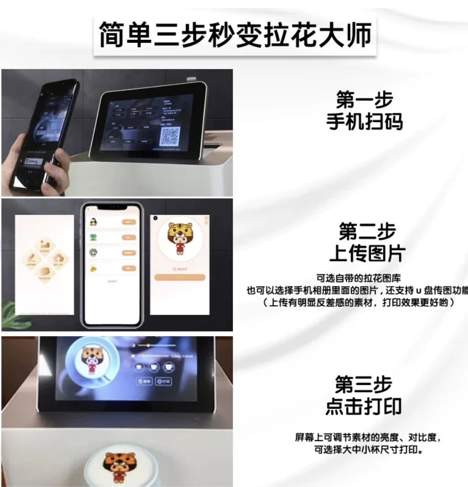 Automatic Latte Coffee Machine with Pattern Printer 110V and 220V, for Cafe Restaurant Home Coffee Art Printing and Beverage Use