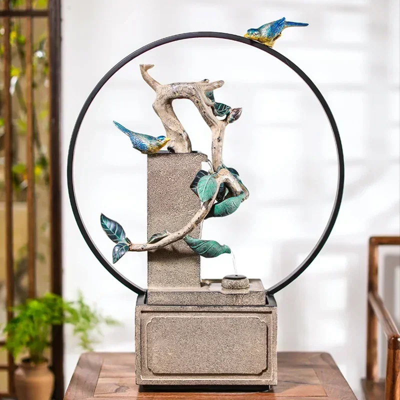 Montaña Artificial y fuente, decoración de paisaje acuático, planta bonsái, humidificador, mueble de TV, escritorio