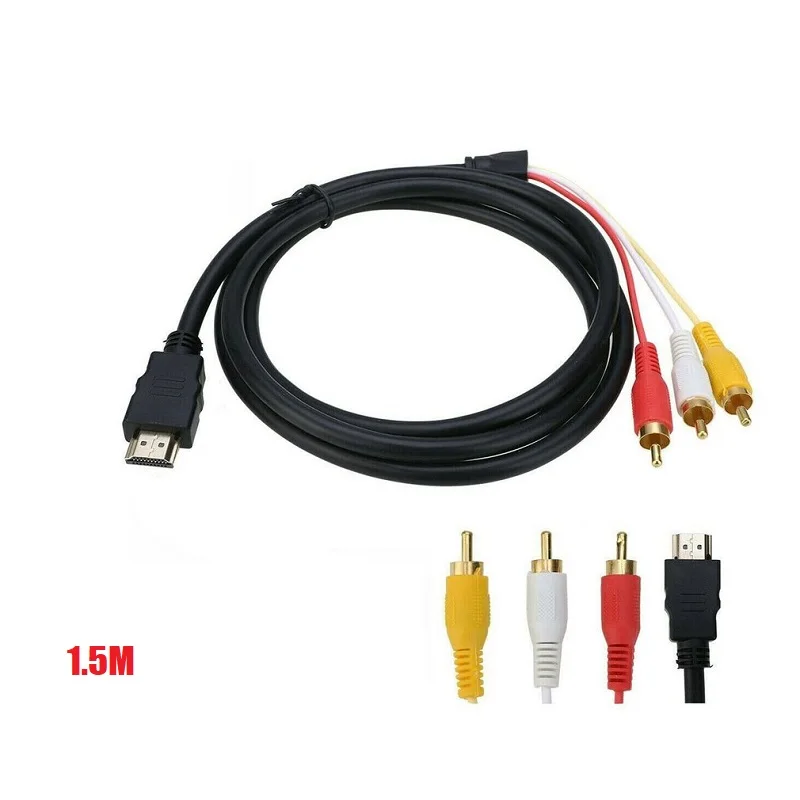 Brand New 1.5m Video Audio AV Cable HDMI-compatible Male To 3 RCA  Adapter Stereo Converter Component For TV HDTV DV DVD PC